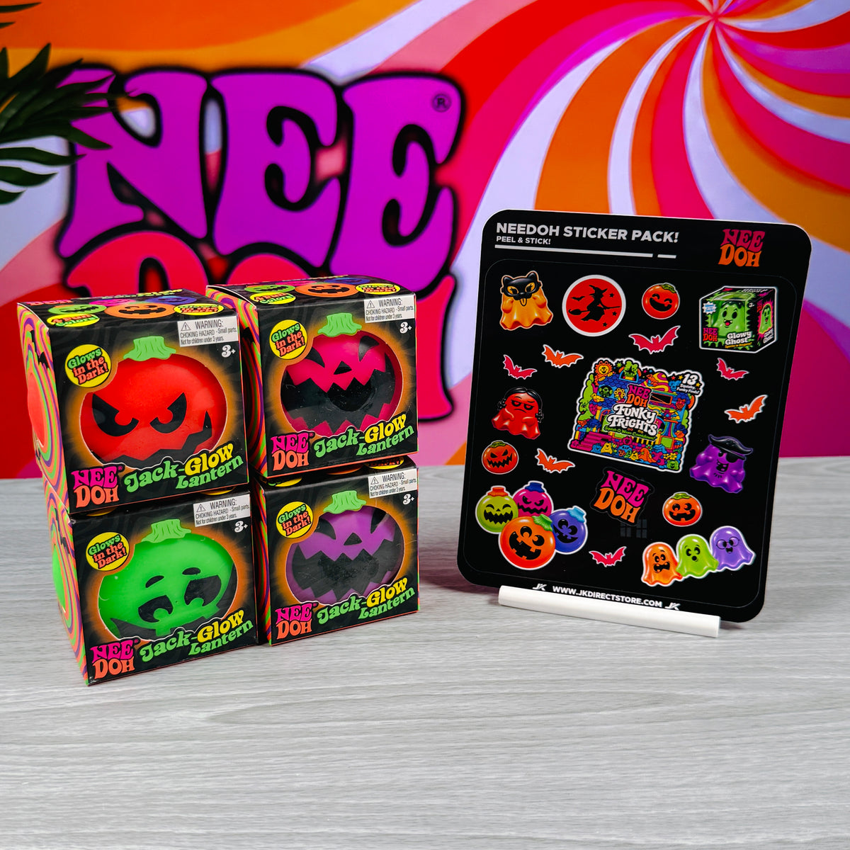 NeeDoh Jack-Glow Lantern Glow In The Dark w/ Sticker Sheet - Random Colour